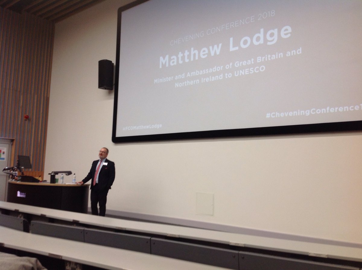 Cismaanjeex's tweet photo. @ the closing speech by @FCOMatthewLodge, Minister and Ambassador of Great Britain and Northern Ireland to @UNESCO

A very inspiring, intriguing, thought provoking, motivating, thought-challenging day is coming to an end soon. Very well spent day indeed! 

#CheveningConference18 https://t.co/ikRJTh0DUx