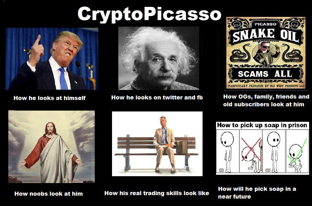 picassoconman's tweet photo. @whatbitcoindid As if a Sociopath would ever admit what he was doing 😂😂😂. Only if someone sticks a wooden bat up his ass! https://t.co/cRTIGvUCm2