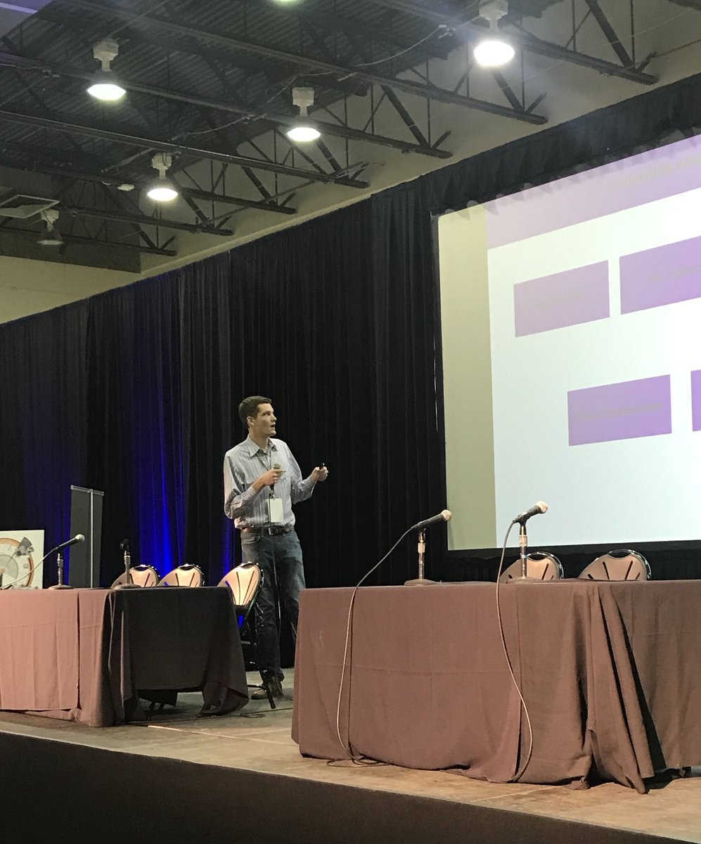 PortlandStateCE's tweet photo. The CleanTech Challenge begins! First up: Lucas Gudman with 364Us wants to bring the classroom experience into virtual reality! He wants to enhance the experience for students with VR Fieldtrips! #tfnw18 #PSUcleantech #PortlandStateCE https://t.co/MxsXIlVv86