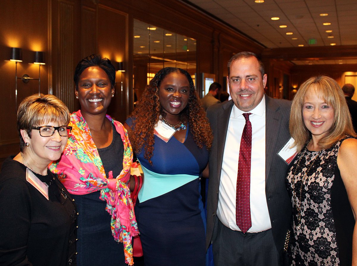 Region4ESC's tweet photo. Scenes from the 2018 Region 4 Principal Recognition Ceremony: Honored principals from @AldineISD, with Superintendent Dr. Wanda Bamberg (@wbamberg_aldine - 1st on the left): Scott Dubberke (2nd from right), Gray Elem, and Dr. Crystal Watson (center), Nimitz HS. #R4PRC #TxED https://t.co/zhDIZySEqT