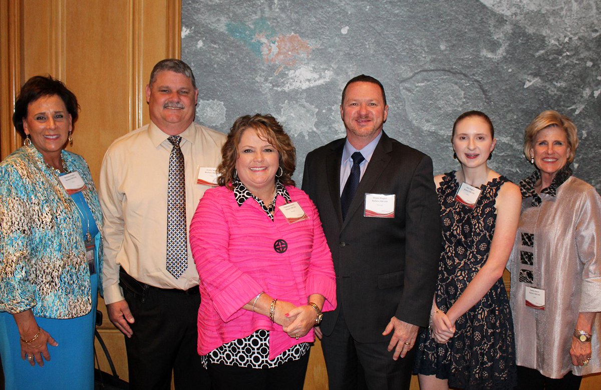Region4ESC's tweet photo. Scenes from the 2018 Region 4 Principal Recognition Ceremony: Honored principals from @BHISD, Stephanie Martin (3rd from left), Barbers Hill Elementary North and Dennis Wagner (3rd from right), Barbers Hill Middle School South. #R4PRC #TxED https://t.co/Get1TyjA32