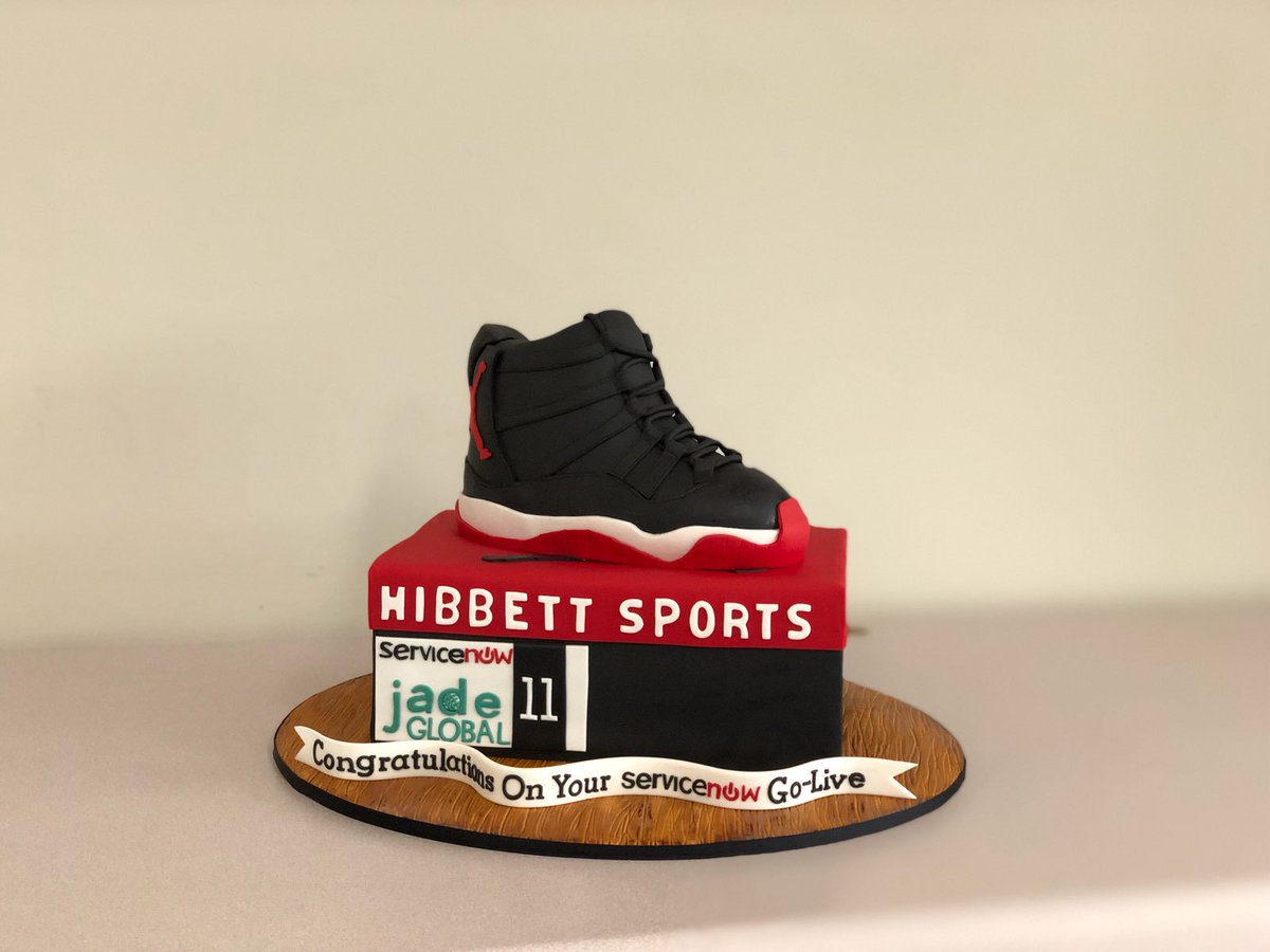 JadeGlobal's tweet photo. This Wednesday our #ServiceNow team celebrated a successful #GoLive launch for @servicenow client @HibbettSports. We completed a #ServiceNowExpress to #ServiceNowEnterprise upgrade; a milestone calling for a very unique cake w/some very happy employees! #JadeGlobal #SNOWupgrade https://t.co/emt4hwnBqn