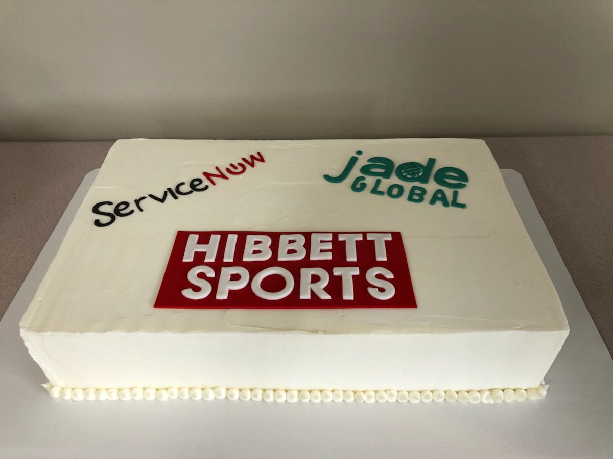 JadeGlobal's tweet photo. This Wednesday our #ServiceNow team celebrated a successful #GoLive launch for @servicenow client @HibbettSports. We completed a #ServiceNowExpress to #ServiceNowEnterprise upgrade; a milestone calling for a very unique cake w/some very happy employees! #JadeGlobal #SNOWupgrade https://t.co/emt4hwnBqn