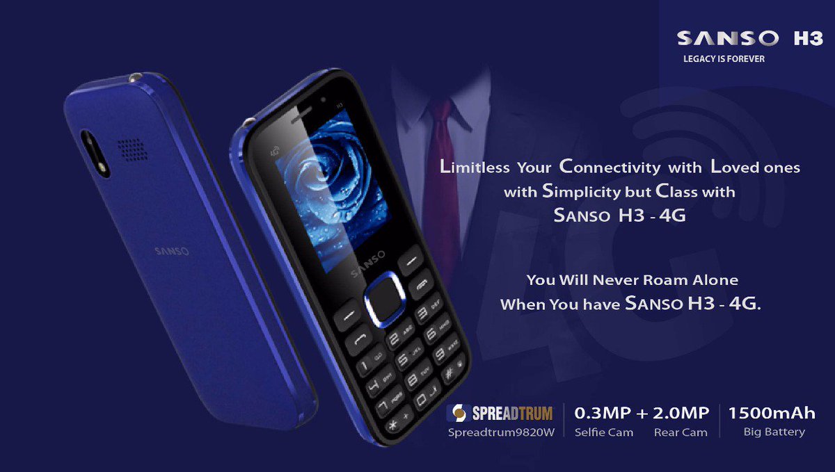 SansoGlobal's tweet photo. Be Blunt &amp; Beat the Difference with Simplicity and Always be Connected and Updated with our H3 4G feature phone. 
Affordable, reliable and cost effective with EU quality and fits your pocket.
#SANSO #SANOH3 #SANSOH #SANSOMOBILES #H3 #SANSOH34G #H34G #4GFeaturePhone #SPREADTRUM https://t.co/r44IWiToPE