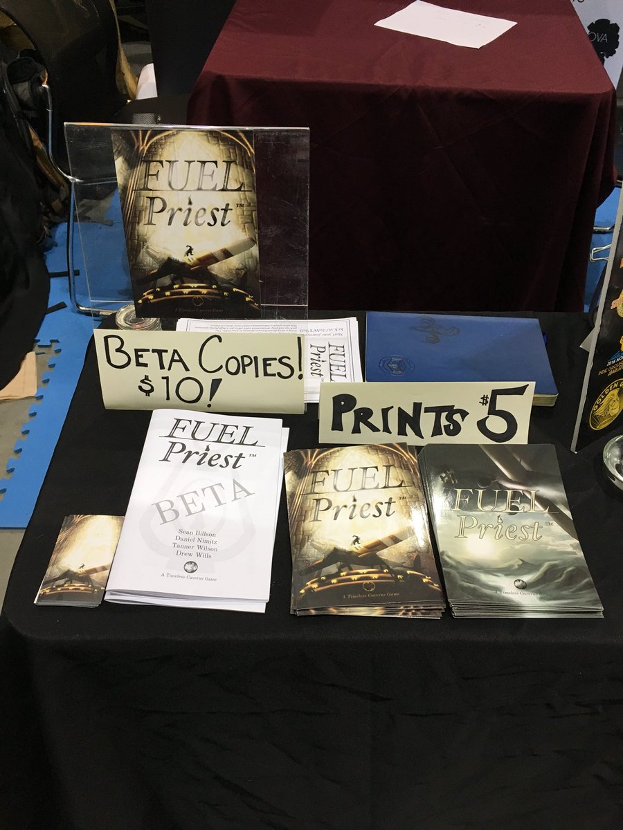 TimelessCaverns's tweet photo. Here is our set up at #PAXEast! Come find us at the Indiebazaar! #Indiegamedev #FuelPriest https://t.co/EqcCsFyMS8