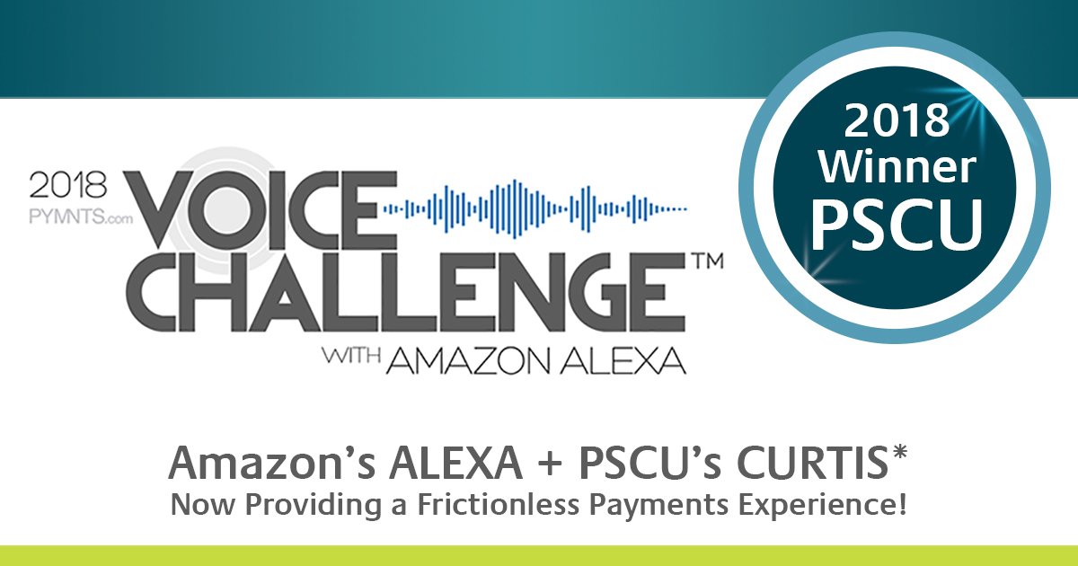 WeAreVelera's tweet photo. PSCU's CURTIS (Credit Union Real-Time Information Skill) won the Easiest To Explain To Mom category for the @pymnts #2018voicechallenge with @amazon Alexa. https://t.co/7nXXb9MbVh https://t.co/kBRX4JxUz7