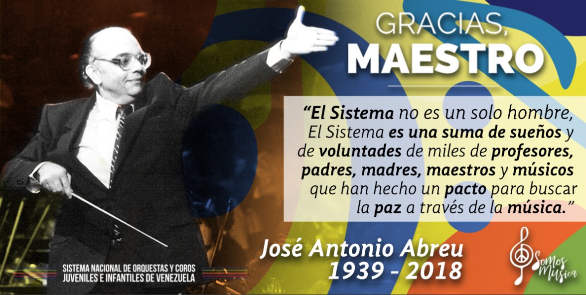De once muchachos en 1975, hoy somos un millón de niñas, niños y jóvenes. Maestro te convertiste en infinito y cumpliste tu altísima misión #VenezuelaSembradaDeOrquestas