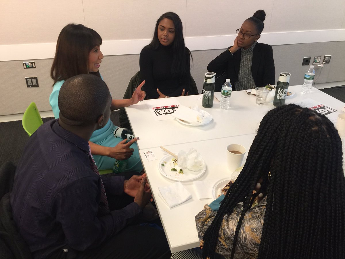 fredEkaye's tweet photo. @HowardU_MJF students “lunch &amp; learn” from tv legend @ArthelNeville “whatever it is you want to do, dress the part.” #MJFMediaTourNYC is in full swing @FoxNews @FoxBusiness. You’d be here too ...if you were #TaughtByKendrick @HowardU ! https://t.co/m7bTy1jrAb