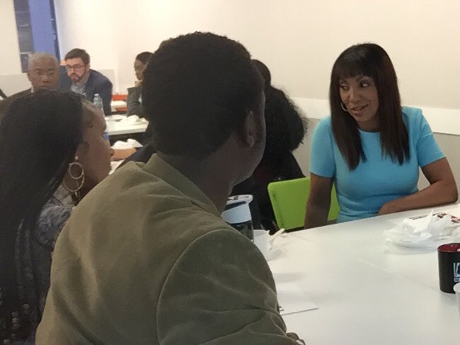 fredEkaye's tweet photo. @HowardU_MJF students “lunch &amp; learn” from tv legend @ArthelNeville “whatever it is you want to do, dress the part.” #MJFMediaTourNYC is in full swing @FoxNews @FoxBusiness. You’d be here too ...if you were #TaughtByKendrick @HowardU ! https://t.co/m7bTy1jrAb