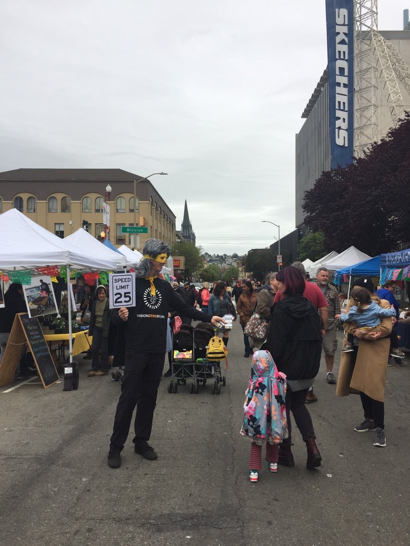 VisionZeroSF's tweet photo. We had SO much fun at the first #MissionCommunityMarket of Spring yesterday! Did you get to meet the #VisionZeroHero? 😃 @MissionMercado https://t.co/8pFnMYlH8a