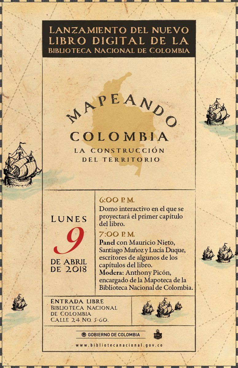 BibliotecaNalCo's tweet image. Invitados este 9 de abril a las 6: 00 p.m. al lanzamiento del nuevo libro digital donde los mapas son protagonistas. #MapeandoColombia te dará todas herramientas necesarias para descubrir y entender de otra manera, momentos claves de nuestra historia.| ow.ly/fAvH30jc0fc