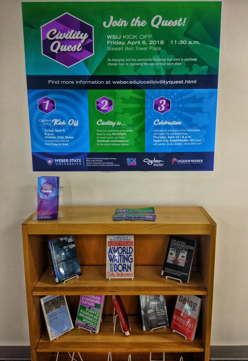 StewartLibrary's tweet photo. Come visit our display in support of Weber State and Ogden City's Civility Quest and pick up your own Civility Quest cards! For more info visit https://t.co/nvVGII2UGT #WSUCivilityQuest #Civilityis #StewartLibrary https://t.co/05L5gY5kaW