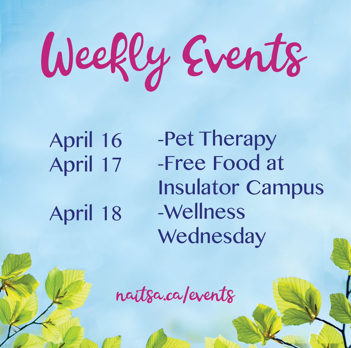 OoksLife's tweet photo. It's our last busy week of events for the school year. Don't worry, we'll still be offering some things to do in the summer, but be sure to stop by Pet Therapy or Wellness Wednesday this week! #NAITSA #NAITSAEvents https://t.co/Q7fUyIMlQf
