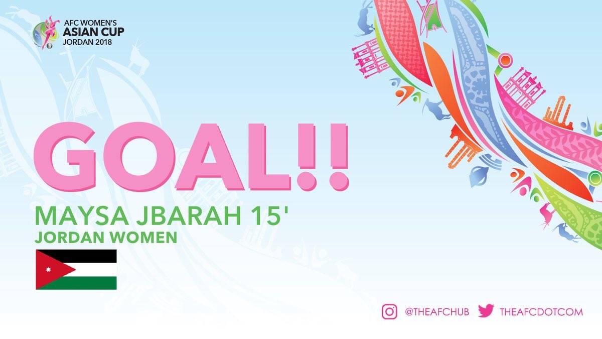 SaddamSayyaleh's tweet photo. Jordan take the lead through Maysa Jbarah! The hosts lead 1-0! ميساء جبارة تحرز الهدف الأول لصالح منتخبنا الوطني 🇯🇴 vs 🇵🇭  #WAC2018 #Jordan2018 #JORvPHI #JO #Jordan #الأردن https://t.co/iR5ArVXx7L