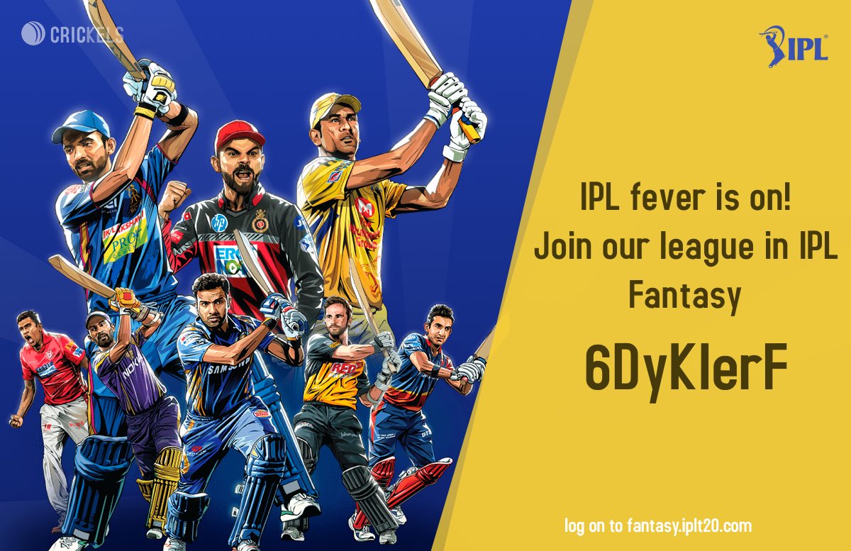 thecrickels's tweet photo. Join our league in IPL fantasy 
League name : Crickels
League code : 6DyKlerF
#IpLFantasyLeague #IPL11 #IPL2018 https://t.co/unsrcJl6N9