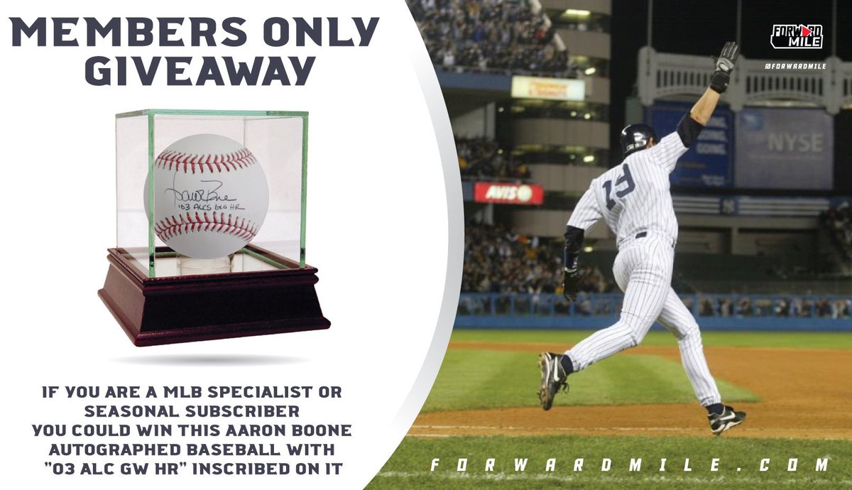 ForwardMile's tweet photo. If you like what you see on #FreebieFriday today! Put $10 down on a specialist subscription to @ForwardMileMLB and you could win this signed baseball by #Yankees Skipper Aaron Boone! https://t.co/ki8w29fuCD