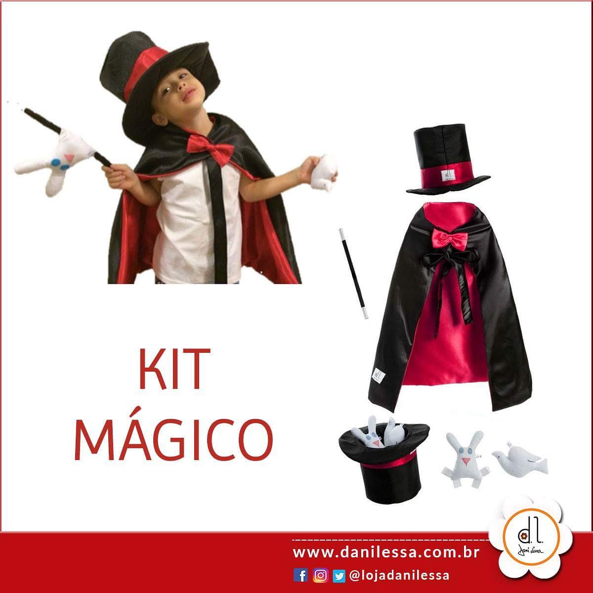 lojadanilessa's tweet photo. Kit Magico - Vem com capa, varinha mágica, cartola, coelho e pomba para a mágica ficar bem real! Quem resiste? https://t.co/GdnD4dt98Y
#kitmagico #mágica #mágico #brincadeira #diversão #presente #exclusivo #infantil #kids #infancia #lojaonline #shop #shoponline #fantasia https://t.co/46PW7ok62b