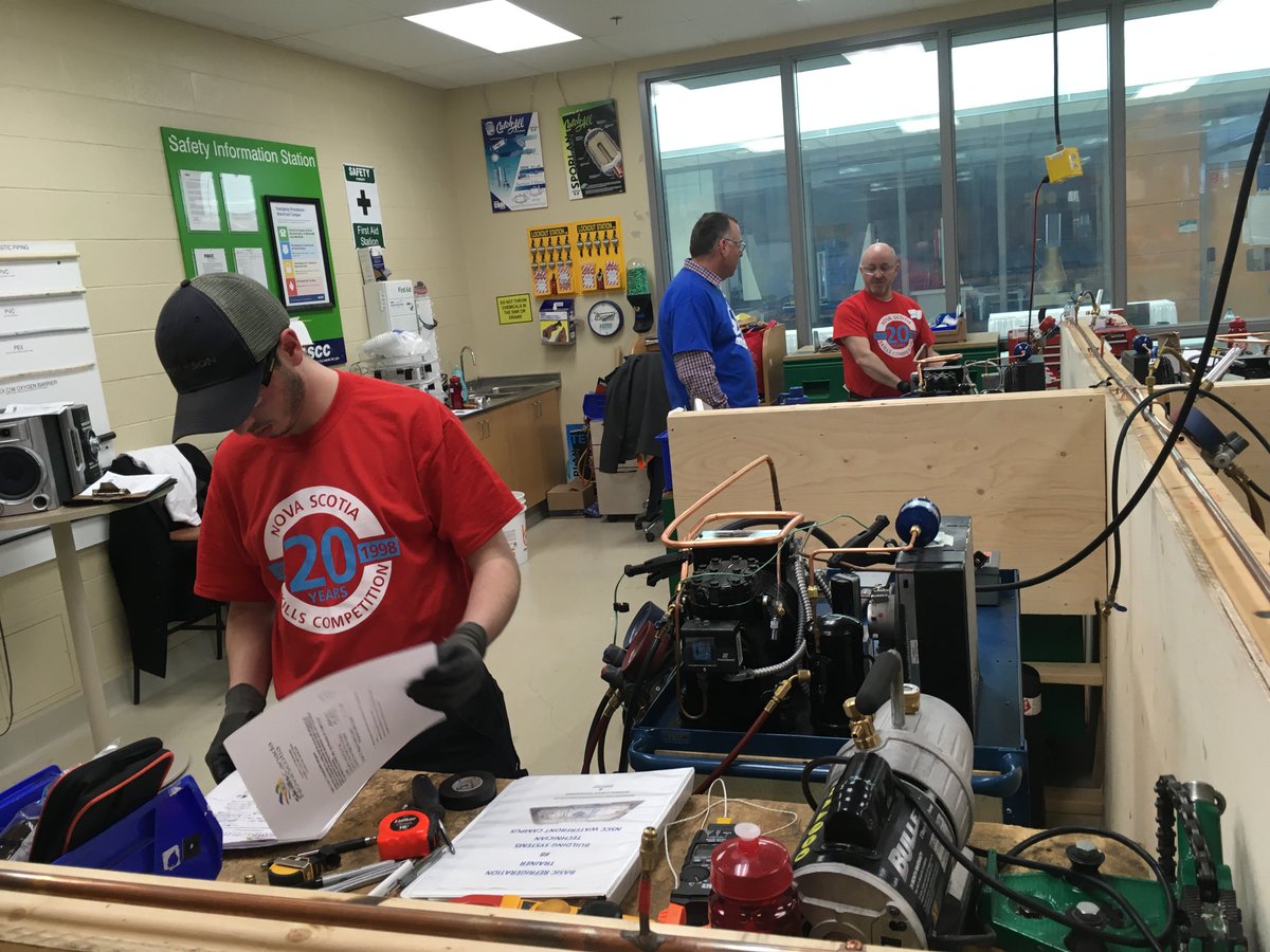 Skills_NS's tweet photo. Chillin’ at the Refrigeration & Air Conditioning competition today thanks to our super “cool” material sponsors, @kerrcontrols and @EMR_Automation. #SkillsComp2018 #refrigeration #airconditioning #students #apprentices #industry #StriveForExcellence #ThankYou https://t.co/vxpurDBSKT