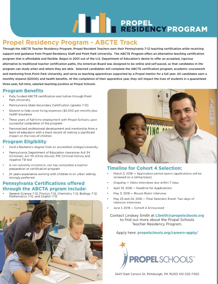 PropelCareers's tweet photo. Do you have a degree in a non-education field but want to transition to the classroom? Check out the Propel Teacher Residency Program. Deadline to apply is April 13th https://t.co/4eJPy6W0SX