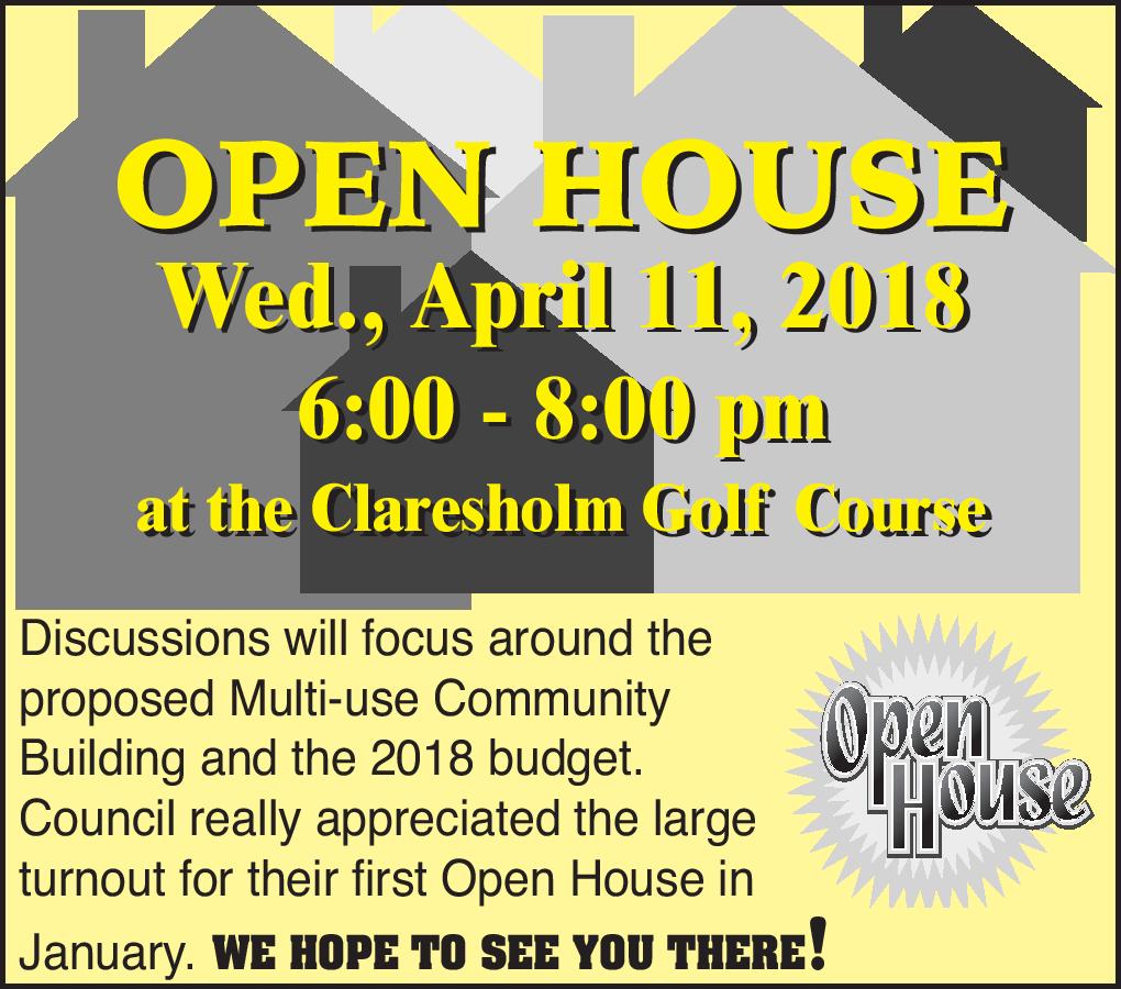 #Claresholm Town Council Open House coming Wed. April 11th 6-8pm <a href="/ClaresholmGolf/">Bridges Claresholm</a> Hope to see you there!