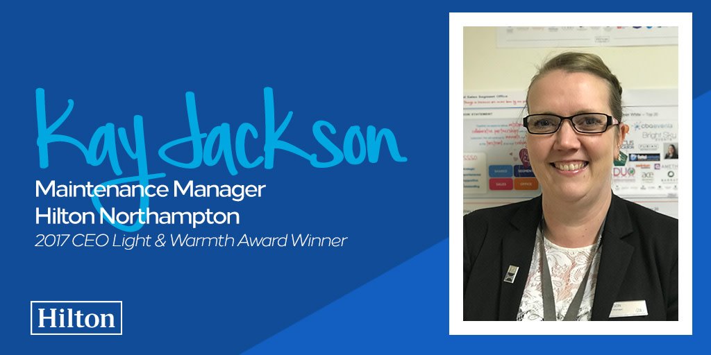 HiltonNewsroom's tweet photo. Meet Kay Jackson, one of our 2017 CEO Light &amp; Warmth Award winners! She received this award for serving as a role model to fellow Team Members and for bringing Hilton’s Purpose, Vision and Mission to life: https://t.co/jblGc8GuLg #WeAreHilton https://t.co/0fHaWUrRJ4
