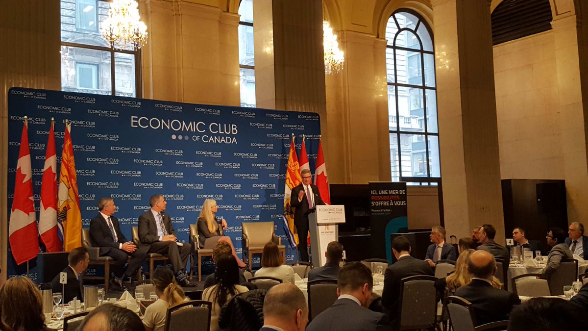 ONBCanada's tweet photo. “There has never been a better time to make New Brunswick your home”.  ONB’s @StephenLundCEO joined mayors of #SaintJohn, #Moncton and #Fredericton at the @ECofCanada luncheon in #Toronto today to discuss the great opportunities to live, work and invest in NB. #NBProud https://t.co/4TwEykQeVe