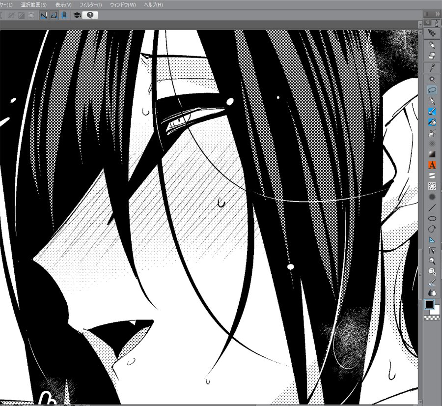 厚さ「1」でほっぺ斜線引いちゃったので、飛ばずに出る事を祈っています。(線画レイヤー一枚マンなので後戻りできない…) 
