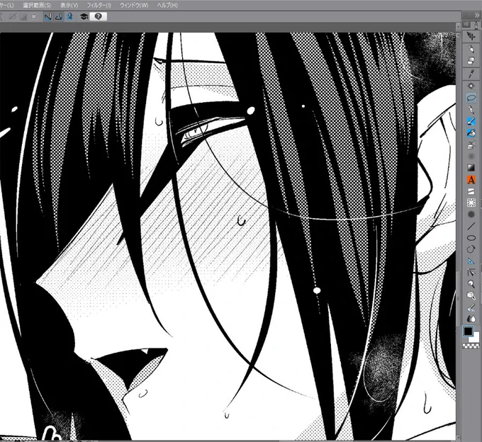 厚さ「1」でほっぺ斜線引いちゃったので、飛ばずに出る事を祈っています。(線画レイヤー一枚マンなので後戻りできない…) 