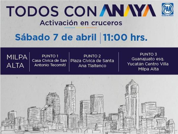 AJMilpaAlta's tweet photo. Acompañanos este sábado, #TodosConAnaya
#GenerandoAcciones
#DeFrenteAlFuturo https://t.co/7uyiG0tAX9