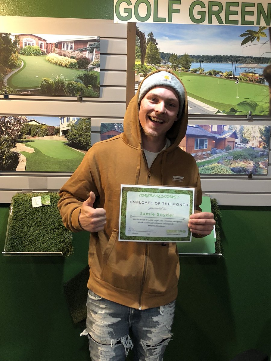 Congratulations🎉🎈 to our March employee of the month: Jamie! Jamie goes above and beyond to make sure our customers are fully satisfied. Let’s show him some love! #employeeofthemonth #waytogo #syntheticturfinstall #installerlife #turflife #artificialturf #puttinggreens #stnw