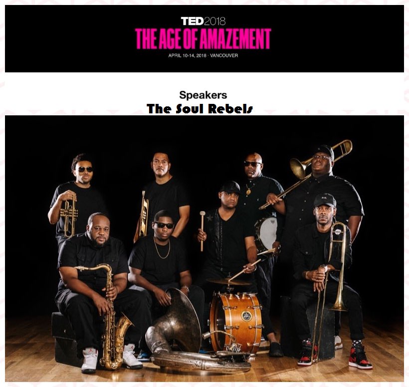 SoulRebels's tweet image. Honored to be presenting a #TEDTalk performance at the 2018 global @TEDTalks Conference in Vancouver next week #TEDConference!