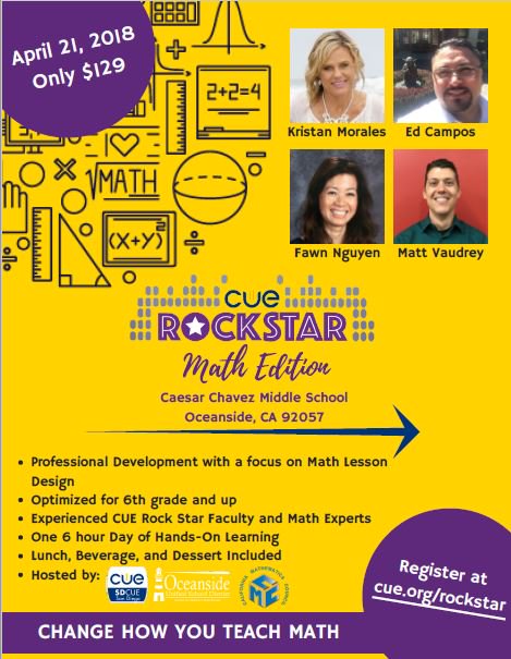 erinfraser312's tweet photo. CUE Rockstar Math Edition in Oceanside is only two weeks away!!! Who's coming? #MTBoS #iteachmath #CUERockstarmath https://t.co/bJSVONYevZ