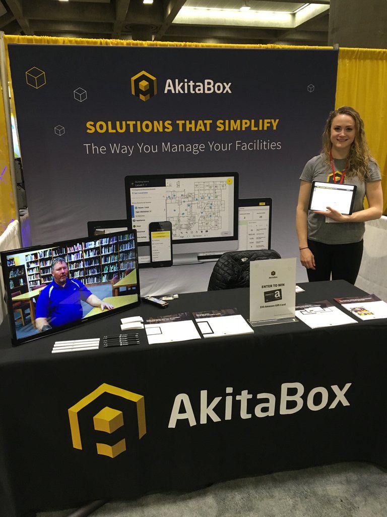 AkitaBox's tweet photo. We're so excited to be at the 2018 @CASBO conference! Be sure to swing by booth 743 today to find out how #AkitaBox can help you with capital planning, preventative maintenance scheduling, and custodial workload balancing for your school. #CASBO2018 #K12 https://t.co/zi4fhZGoCH