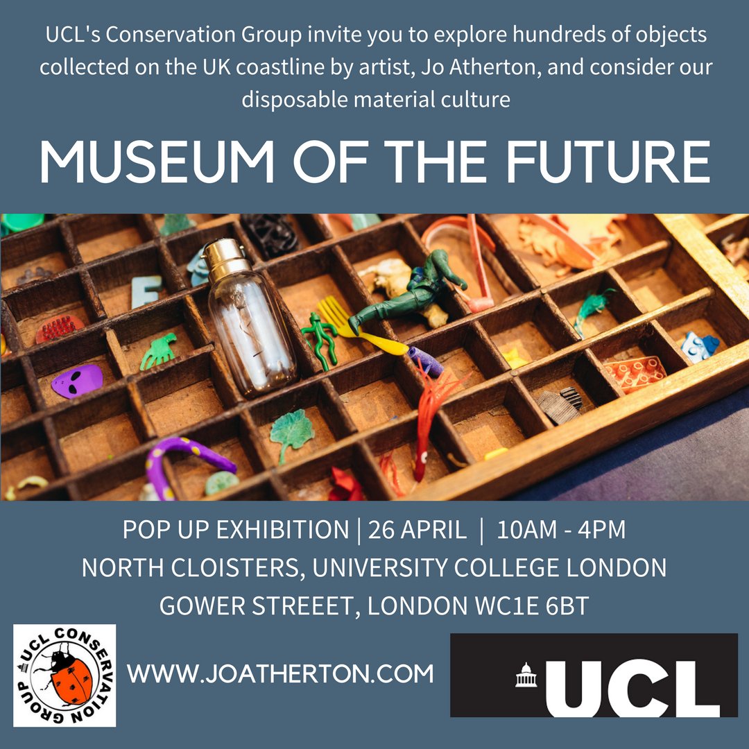 FlotsamWeaving's tweet photo. My next event will be UCL with @conservationucl to share my Museum of the Future on 26 April, 10am - 4pm, open to the public and free. It's an opportunity to browse hundreds of everyday objects we're leaving behind, washed ashore on the UK #coastline to tell #stories of our time https://t.co/3v6NJdL0xG