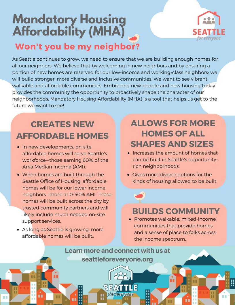 Mandatory Housing Affordability (MHA) program is a tool that helps us get to the future we want to see— one with vibrant, walkable and affordable communities! #HALAyes #MoreHomes #MoreNeighbors #BeWelcoming #BeFriendly