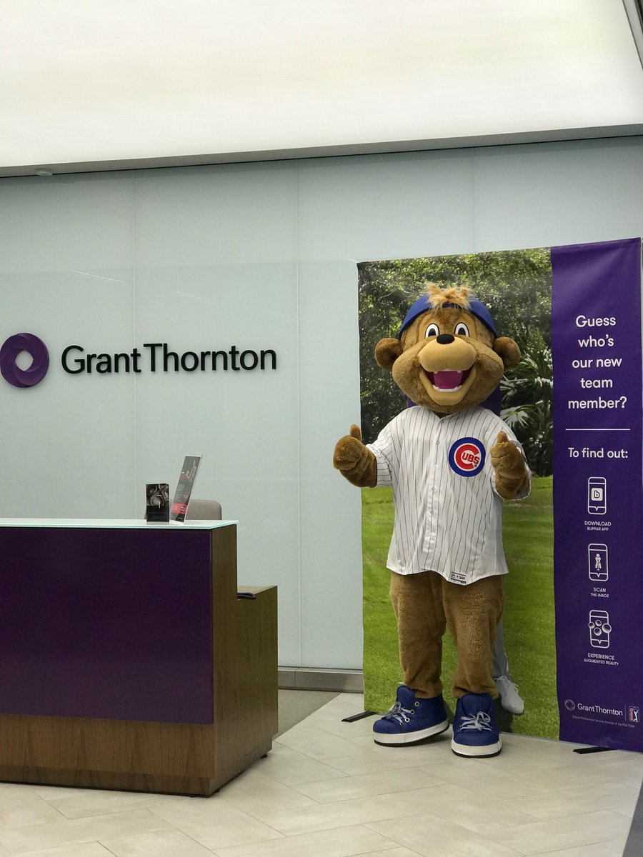 GrantThorntonUS's tweet photo. Our Chicago office is kicking off the start of #Cubs baseball season with a little help from our favorite bear @ClarktheCub! #EverybodyIn https://t.co/3fKJHid6BP