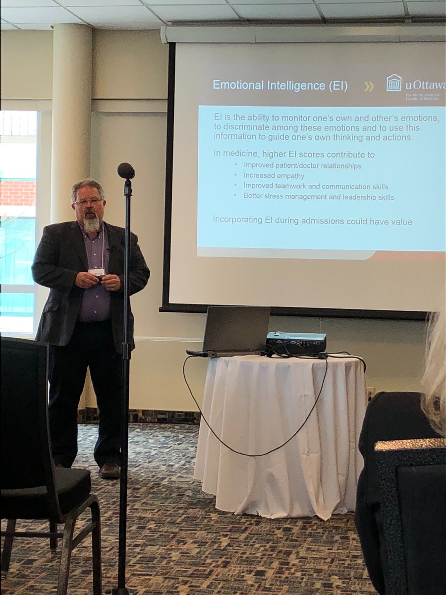 vicki_leblanc's tweet photo. Tim Wood explores whether emotional intelligence tests predict performance at licensure: The results suggest not. Triggered good discussion around whether EI could be linked with other aspects such as inter-personal skills / wellness instead. @DIME_uOttawa #MMDay2018 https://t.co/WWsNK2cxcJ