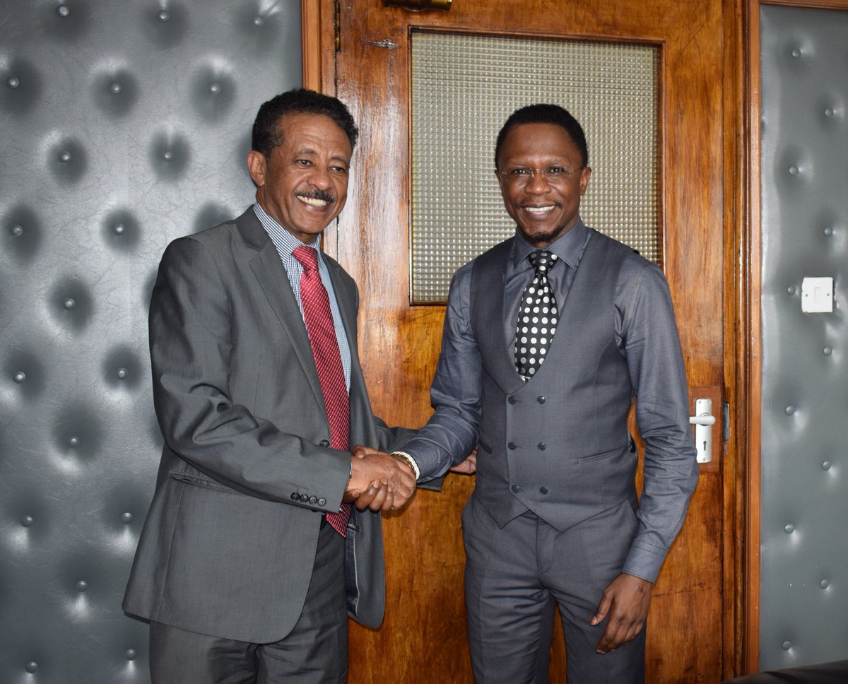 ForeignOfficeKE's tweet photo. CAS Hon Ababu Namwamba this afternoon met for consultations the ambassador of Eritrea, Amb Beyene Ssom who called on him at his MoFAIT office. The two leaders discussed bilateral issues of mutual interest. https://t.co/Ylfww91dhf
