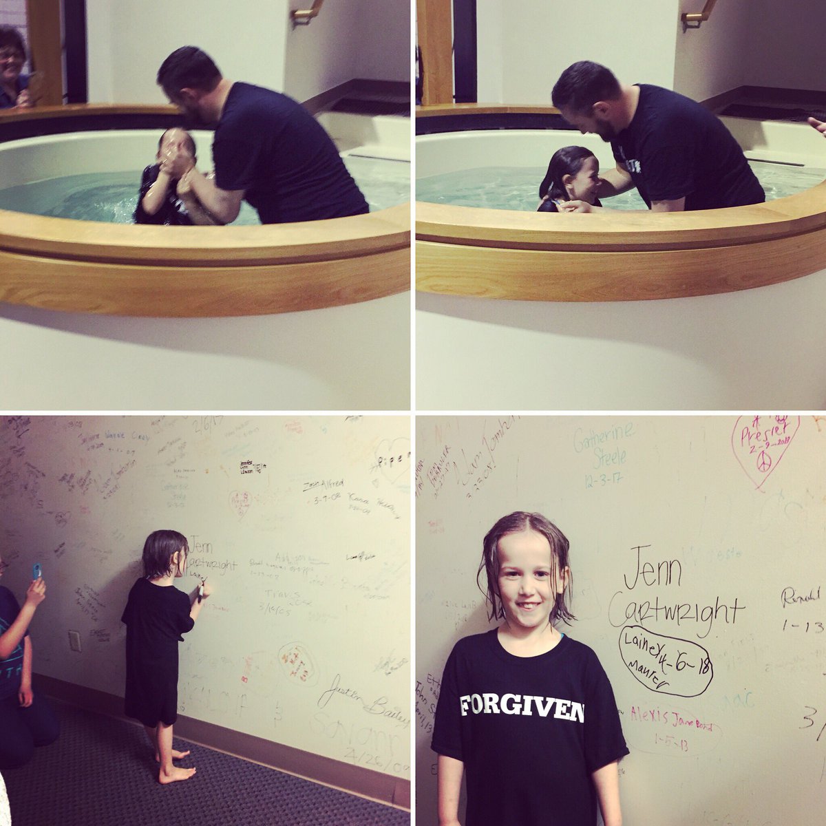 benjmau's tweet photo. I got to baptize my daughter Lainey into Christ tonight... I am beyond proud of her and I’m thrilled that Jesus has her whole heart #LaineyBeth #NewCreation #Forgiven @southlandcc https://t.co/unZZmBY03a