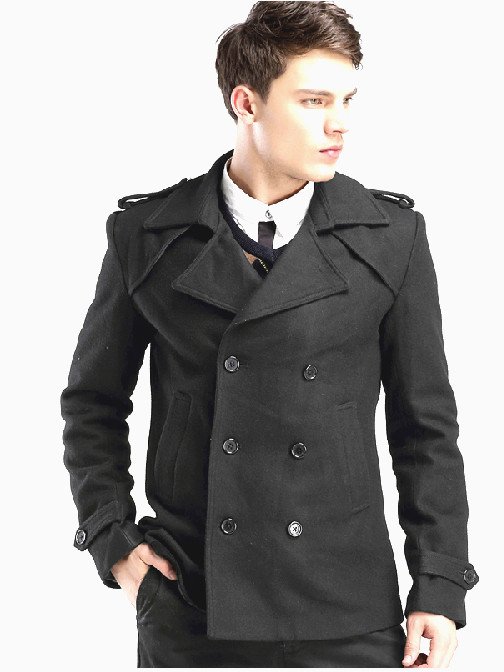 DOUBLE BREASTED BLACK FASHION WOOL PEA COAT FOR MEN http://www ...