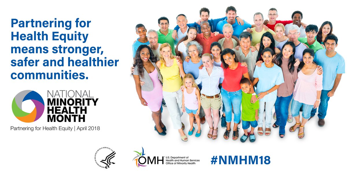 DHCS_CA's tweet photo. April is National Minority Health Month. Together we can achieve #healthequity! Learn how @MinorityHealth partnerships help reduce health disparities across the U.S. https://t.co/kDDJf9F0y8 #PartneringForHealthEquity #NMHM2018 https://t.co/a0WQKTeo19