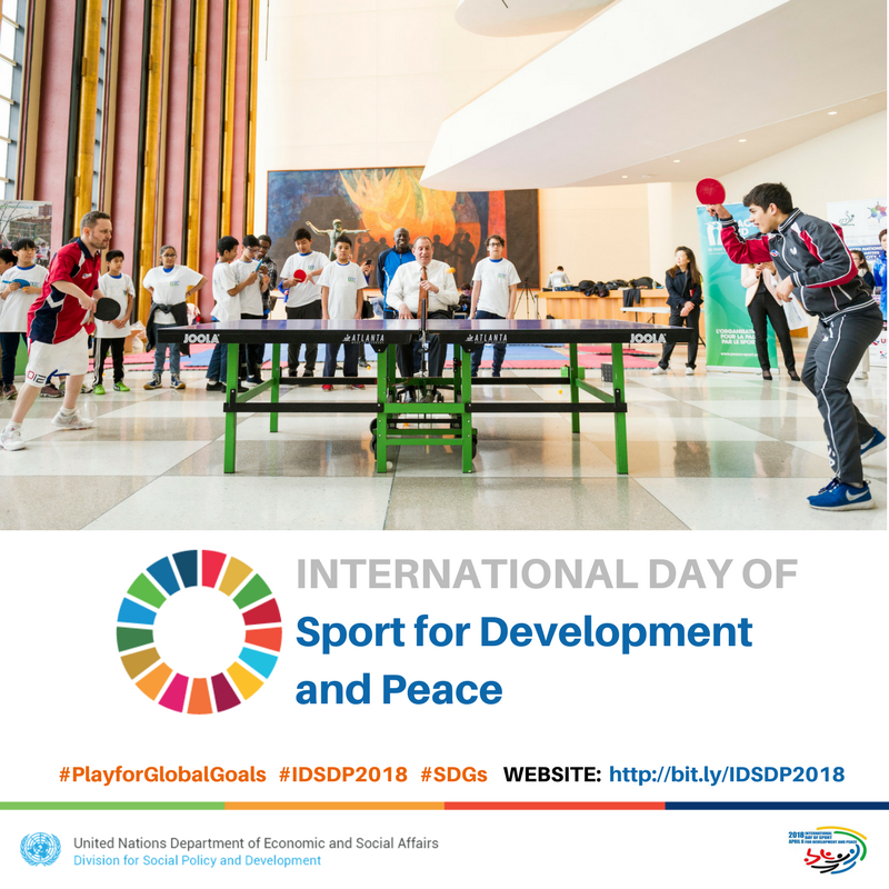 UN4Youth's tweet photo. Happy International Day of Sport for Development and Peace #IDSDP2018! Let's celebrate together the power of Sport https://t.co/8KWP8vqU5f #PlayforGlobalGoals #SDGs https://t.co/KXDu34aqhC