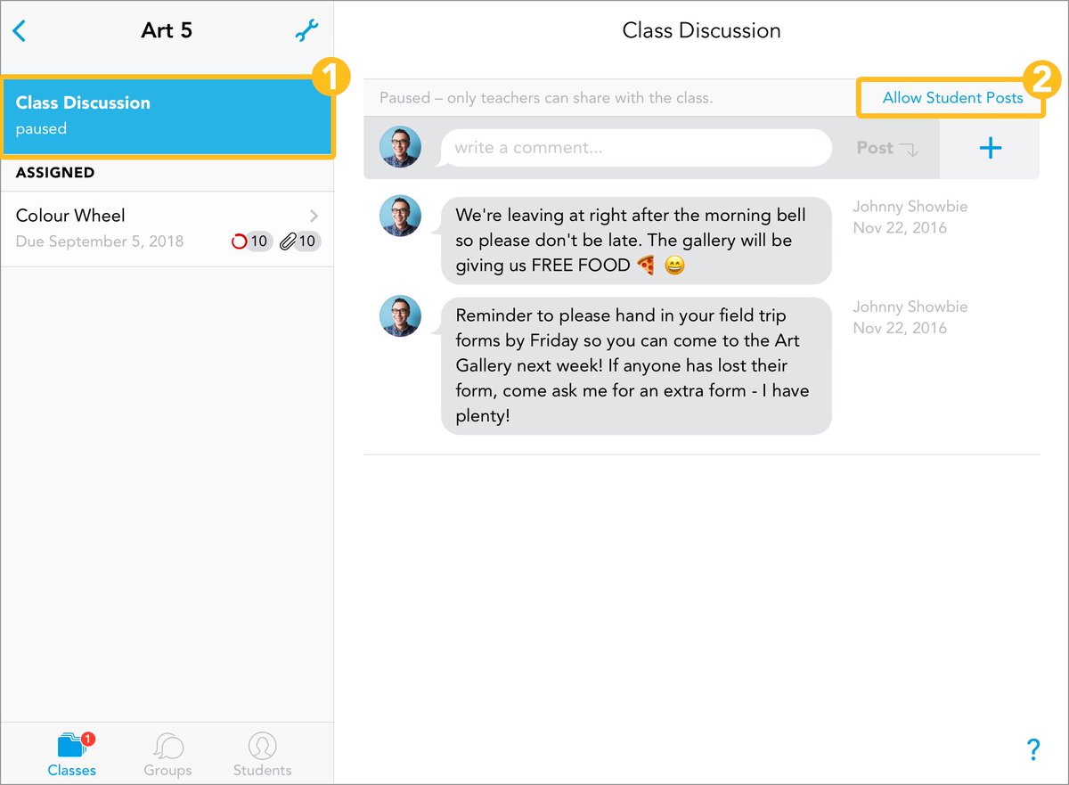 Showbie's tweet image. Let students share their work with the entire class using Class Discussions in Showbie hubs.ly/H0bmgWw0 #edtech #edtechchat #edtechapp #digln
