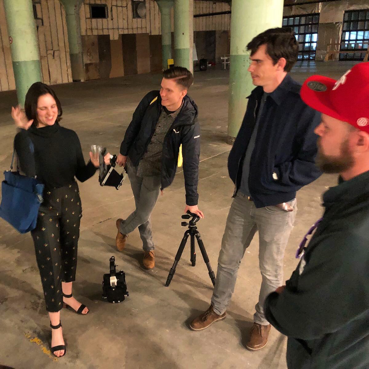 breakerspaces's tweet photo. Last night post @atmstlus had a quick intro to #breakerspace01. Pictured artists Marissa Dembkoski Drew Nikonowicz, Aaron Owens and @rejon. We here making projects! #stl #art #tech Doors open. https://t.co/RwNg2qAvQ8