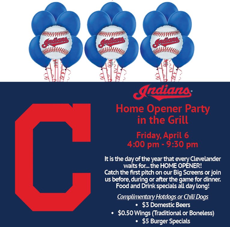 Hey Shoreby Members - It's OPENING DAY in Cleveland.  Come on down to the Club to catch the game on our BIG screens!  Complimentary Hot Dogs or Chili Dogs plus other great game day specials! Call (216) 851-2582 for reservations!