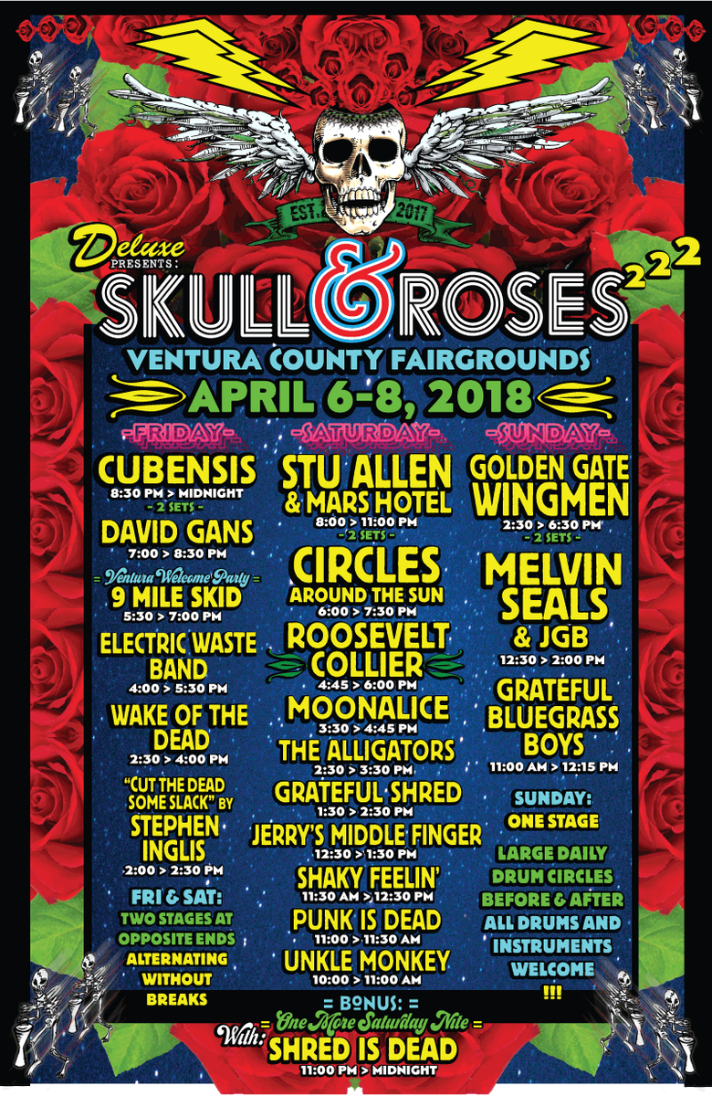 We perform a special late night set at @skullrosesfest tomorrow SAT 11pm for our second time at the festival! Psyched to play amongst great bands and friends! <a href="/RelixMag/">relix</a> <a href="/GratefulWeb/">GratefulWeb</a> <a href="/GratefulDead/">Grateful Dead</a> <a href="/MelvinSealsJGB/">Melvin Seals & JGB</a> <a href="/JamBase/">JamBase</a> <a href="/L4LM/">Live For Live Music</a>