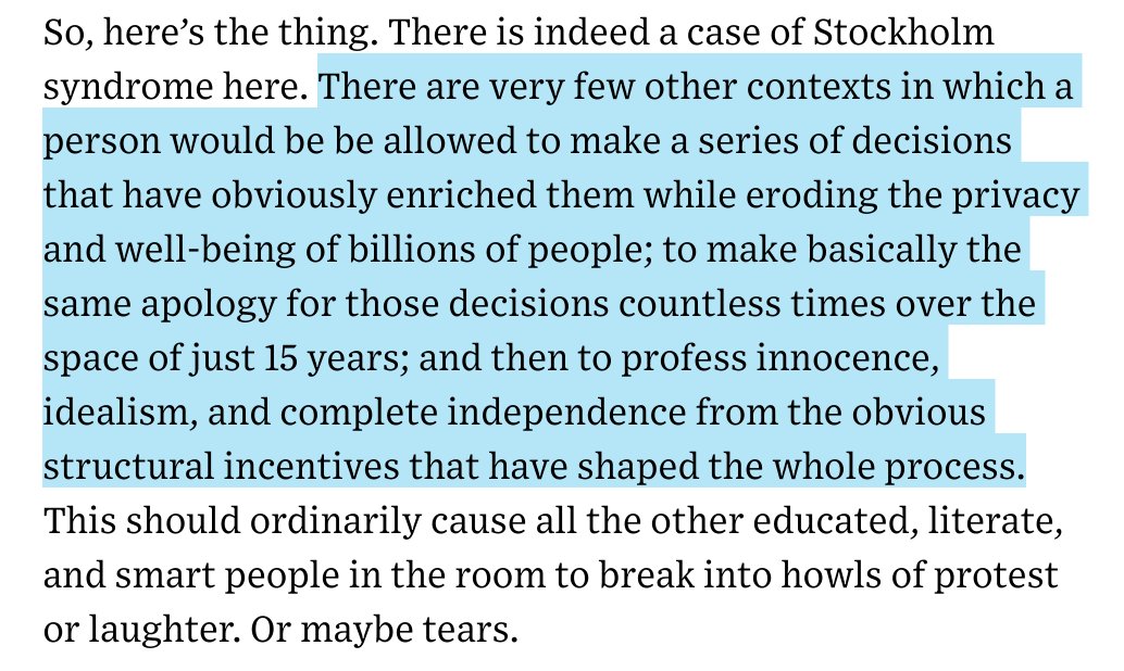 Mark Zuckerberg has been apologizing nonstop for more than 15 years. It's always the same apology for pretty much the same act. When do we talk about the obvious: Facebook's decisions are primarily driven by its business model. Here's my latest for @Wired: wired.com/story/why-zuck…
