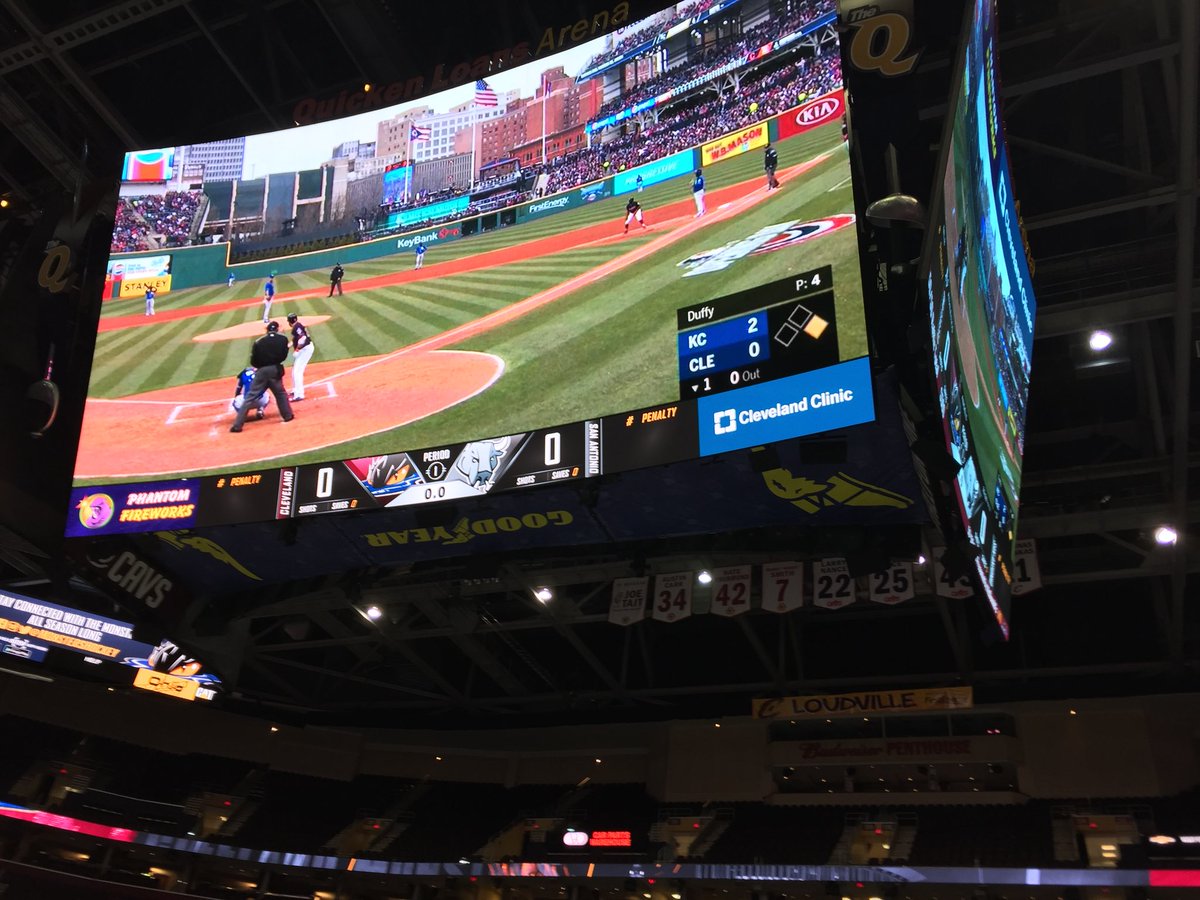 celena124's tweet photo. When you canβt go to @Indians home opener you just watch it on the biggest screen you can find #humongotron #RallyTogether https://t.co/JWoBLw9GAa