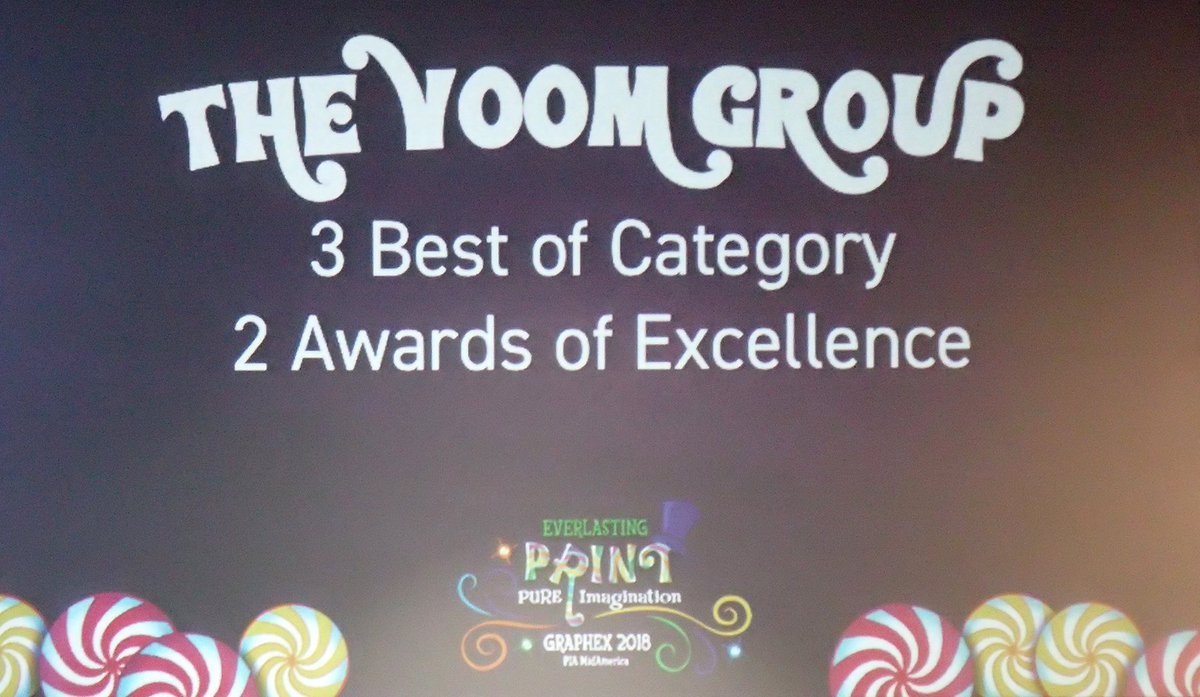 VoomGroup's tweet photo. We had a blast at the Graphex Awards Gala last night! Thanks to all the #Voomies involved in these jobs, we took home THREE Best of Categories and TWO Awards of Excellence! WOOHOO! #winners #awardsnight #printers #sharetheVoom @PIAMidAmerica https://t.co/VPMyppvahF