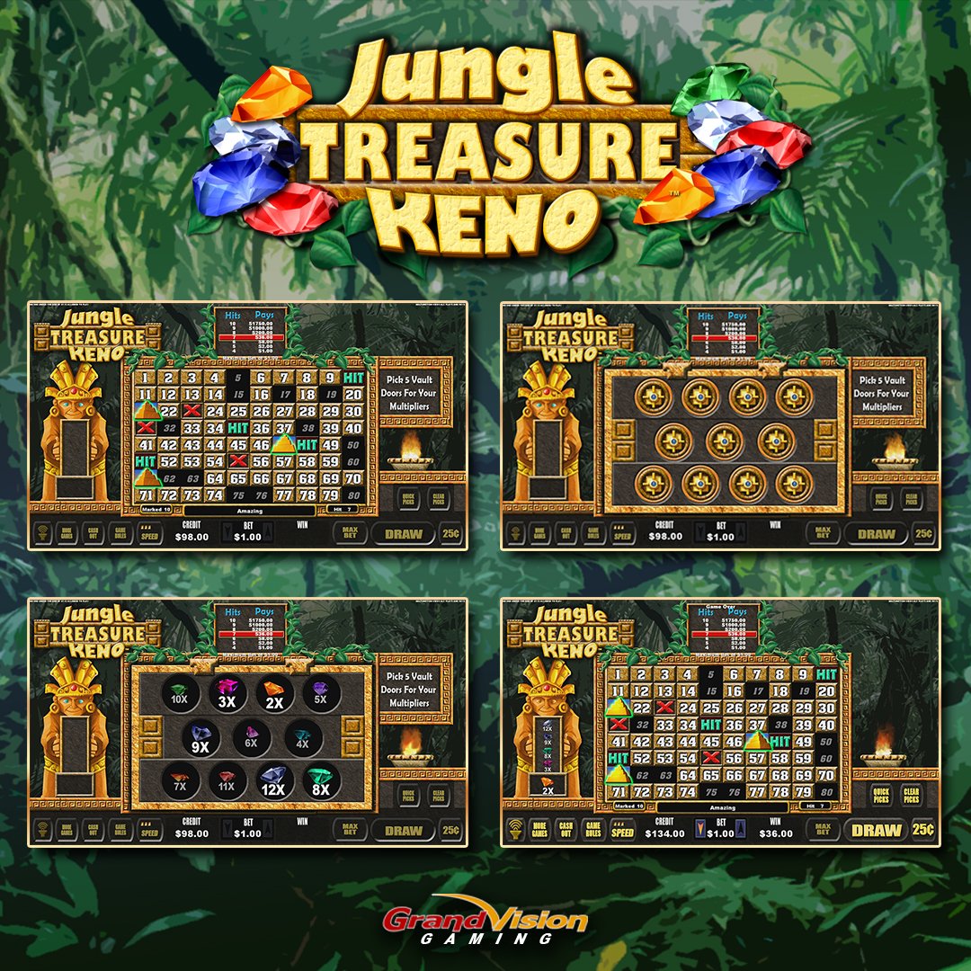 GrandVisionGami's tweet image. Jungle Treasure Keno is our Featured Game of the Week! The first 3 spots selected are the bonus triggers. When all three bonus spots are hit with a win, the “Jungle Treasure Bonus” is triggered. 
Visit our game page to learn more: grandvisiongaming.com/single/2
#keno #kenogames #casinos